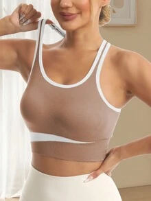 Áo ngực thể thao có dây đeo chéo hở lưng liền mạch với thiết kế lưng đẹp Giảm xóc Thích hợp cho người tập gym thể thao trong nhà và ngoài trời ﻿ - Cà phê nâu - Xem 5