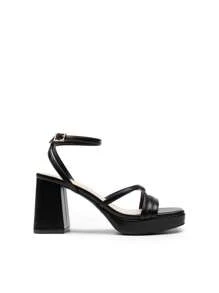 Women High Platform Heeled Sandals Fashionable Multi Strap Chunky Heel Square Toe Sandals Ankle Strap Party Sandals Y2K Dress Shoes - 黑色 - 查看 6