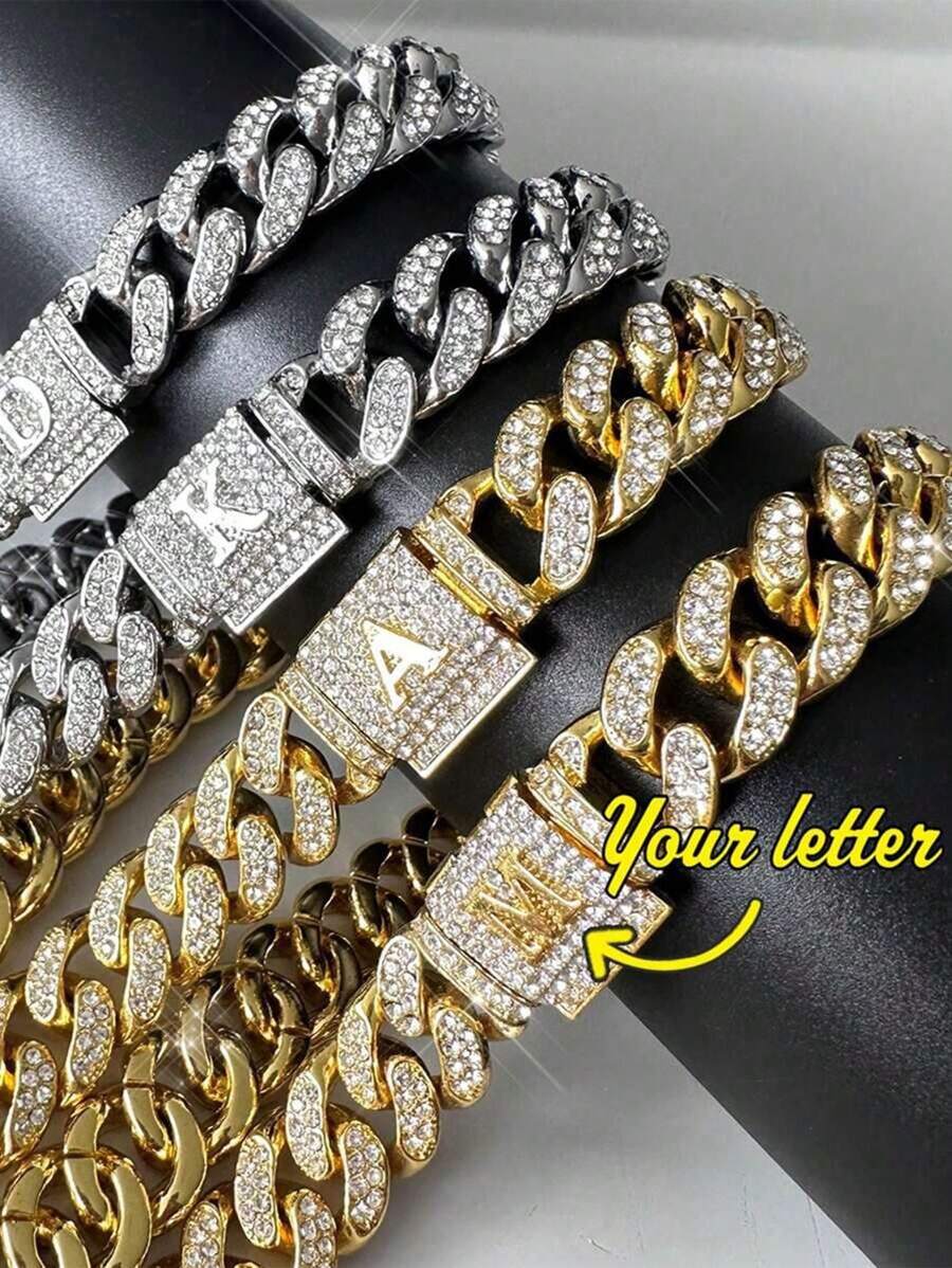 Hiphop Style Man Name Letter Chain Bracelet Jewelry Fashion Style Zinc Alloy Material Rhinestone Inset Link Chain Bracelet - Silver - View 1