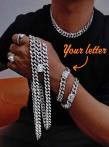 Hiphop Style Man Name Letter Chain Bracelet Jewelry Fashion Style Zinc Alloy Material Rhinestone Inset Link Chain Bracelet - Silver - View 8
