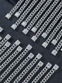 Hiphop Style Man Name Letter Chain Bracelet Jewelry Fashion Style Zinc Alloy Material Rhinestone Inset Link Chain Bracelet - Silver - View 5