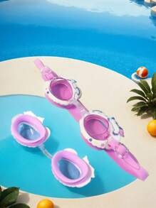 2 Stücke niedliche Cartoon Badekappen und Schwimmbrillen Kombination, hochauflösende verstellbare Silikon Kinder Schwimmbrillen, PU-Material Kinder Badekappen, geeignet für Mädchen Schwimmausrüstung, ideale Wahl für Sommergeschenke für Kinder