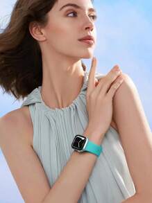 1条绿色可爱休闲柔软硅胶运动表带，蝴蝶扣，舒适可调节防水腕带，适用于 38/40/41/42/44/45/46/49mm，适用于 Series Ultra/SE/11/10/9/8/7/6/5/4/3/2/1，智能手表配件 - 水鴨綠(無手錶) - 查看 3