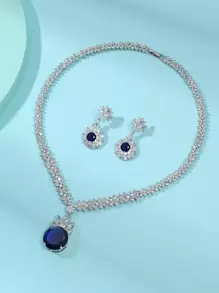 1 set/3 buc. Set de colier și cercei din zirconiu cubic la modă europeană și americană, decorați cu flori, bijuterii de ultimă generație pentru nunți și banchete, potrivite pentru ocazii de festivaluri pentru femei Valentine, mame, mame, ziua mamei, cadou