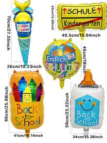 Conjunto de decoración de globos de nueva temporada escolar de 6/8 piezas en forma de autobús escolar y helado con caricaturas para la temporada de regreso a la escuela. Globos redondos de 18 pulgadas para diseño de escenas. - Multicolor - Ver 3