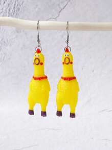 1pair Fashionable European And American Creative Mini Squeeze Chicken Animal Shaped Women's Earrings, Suitable For Daily Wear
