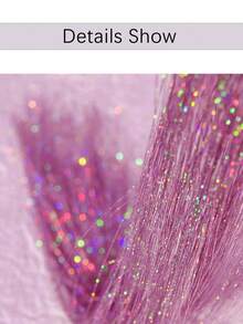 Hair Tinsel Strands Long Staight Hair Extensions Party Highlight Hair Pieces Sparkling Shiny Hair Extensions 1pc/Pack - Pink - View 5