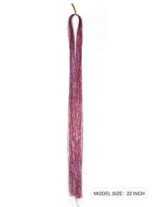 Hair Tinsel Strands Long Staight Hair Extensions Party Highlight Hair Pieces Sparkling Shiny Hair Extensions 1pc/Pack - Pink - View 2