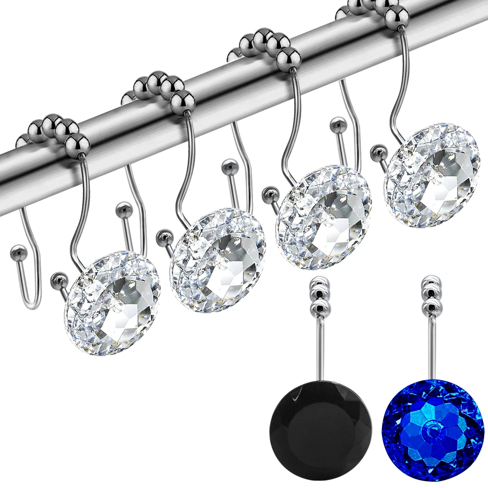 12 Pcs Curtain Hooks Shower Curtain Hooks Stainless Steel Material Acrylic Decorative Metal Curtain Buckle Waterproof And Rust-Proof With Sliding Balls Easy To Slide Durable Classic Light Luxury Suitable For Bedroom, Living Room, Bathroom, Kitchen, Window Supplies And Accessories,Christmas Gift! - Multicolor - View 1