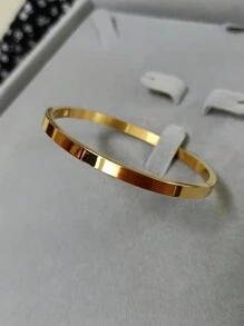 1 pieza Pulsera de acero inoxidable simple y elegante para mujer, dorada - Amarillo Oro - Ver 4