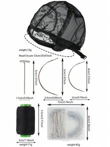 DeeJey Kit de peluca DIY, herramientas y accesorios para hacer pelucas, incluye gorra de peluca, alfileres, agujas, 1 pieza de malla para gorra de peluca y hilo negro - Negro - Ver 6