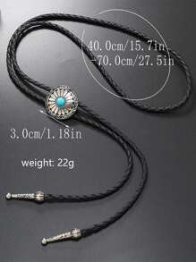 1pc Vintage Turquoise Cross Necklace, European And American Style, Fashion Leather Cord, Non-Fading, Retro Heart Sweater Chain, Gift For Men, Women, Couples - Multicolor - View 4