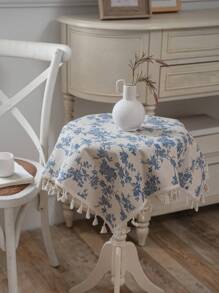 多色图案印花方形桌布，波西米亚简约风格，带流苏装饰，适用于橱柜、床头柜、小桌子、沙发、桌椅、节日装饰，四季使用 - 彩色 - 查看 17