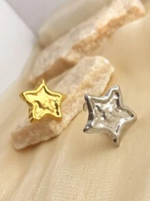 1pc Fashionable French Star Ring, Stainless Steel Plated With 18K Gold, Yellow Starfish Open-Ended Ring, Adjustable Size, Versatile Ring For Women, Suitable For Mother Day, Halloween, Gift