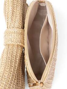 Vacation Style Lady Woven Bag With Large Bowknot Design, Multi-Functional For Handheld, Shoulder, Crossbody, Metal Chain Detachable Valentines, Perfectly Matching With Prom Accessories, Eye-Catching Beach Bag Summer, Fashion Summer Vacation Bag, Beach Essentials Women Bags For Vacation & Holiday, Best Choice Elegant Bag For Bridal Shower, Fashionable Clutch Bags For Woman