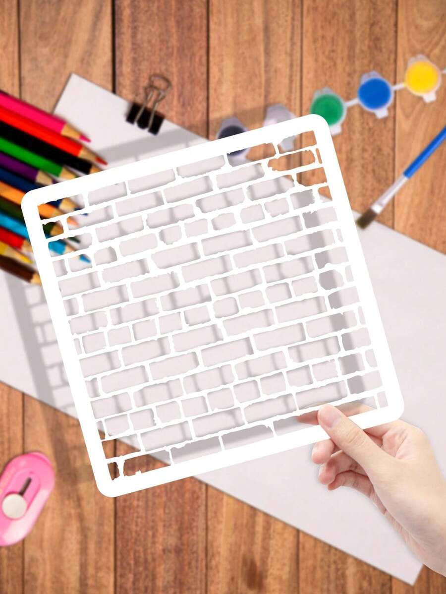 1 pieza Plantilla DIY para Pintura en Hueco con Patrón Geométrico de Pared de Ladrillos - 6x8 pulgadas C - Ver 1