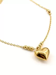 1pc Exquisite Heart Pendant Anklet Stainless Steel Jewelry, Vintage Elegant Style, Creative Gift For Women - Gold - View 3