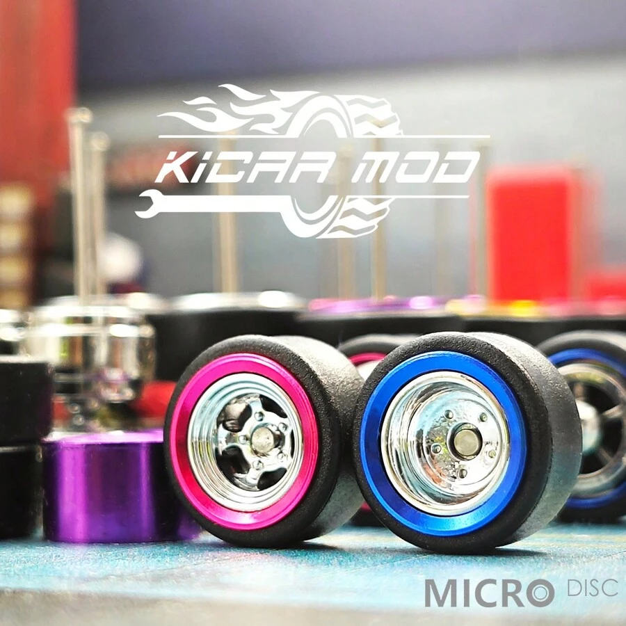 Kicarmod Ruedas 1/64 para modelo de auto con llantas de goma y aros de metal de piezas de repuesto de electro..platación de la serie True Rider de cultura de auto premium, accesorios de detalle de material de metal y goma para modificación de colección de modelos de jugadores - Multicolor - Ver 1