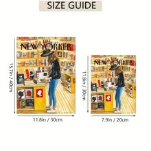 6入組北歐風格《紐約客》雜誌封面畫海報，復古城市風景時尚女士畫布油畫壁畫客廳裝飾印刷品