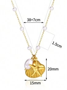 1PC 2025 Summer Starfish Shell Pearl Necklace For Women Men Gold Plated Choker Stainless Steel Jewelry Beach Vacation Gift