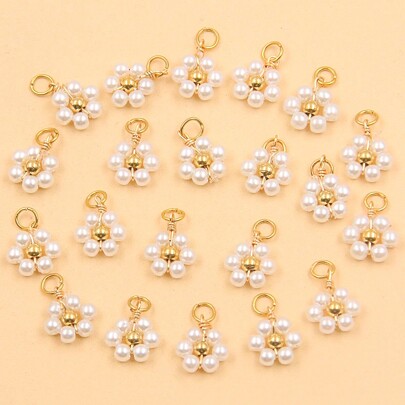 10pcs/Pack Mixed 7x9mm Stainless Steel Jewelry Making Accessories, Acetic Acid Flower Ball, Crystal Beaded Flower Pendant, Fashionable Festival Gift Valentines