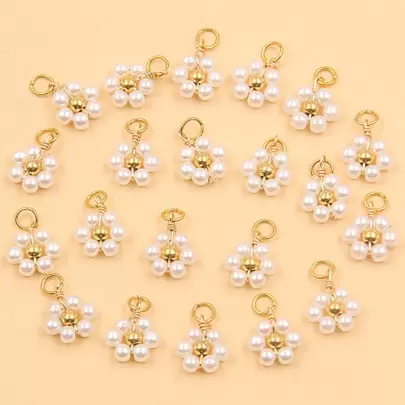 10入組不鏽鋼珠寶製作配件，混合7x9mm尺寸，包含醋酸花球、水晶珠飾花吊墜，時尚節日禮物