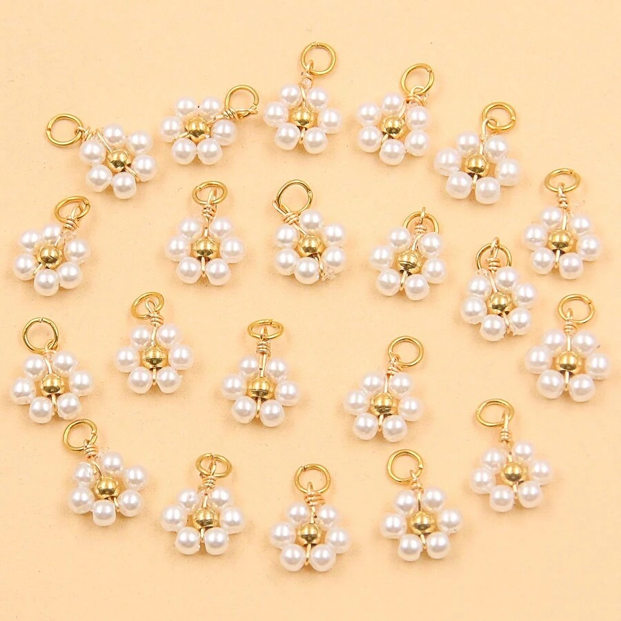 10入組不鏽鋼珠寶製作配件，混合7x9mm尺寸，包含醋酸花球、水晶珠飾花吊墜，時尚節日禮物 - 花朵 - 查看 1