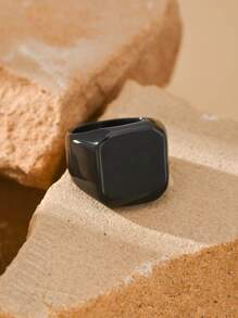 1pc Stainless Steel 18K Gold Plated Retro Business Square Smooth Surface Men's Rings Summer Jewelry
