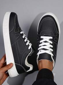 Men's New Spring/Summer Versatile, Comfortable, Non-Slip, Solid Color Flat Casual Shoes, Sports Shoes, Black Shoes - Black - View 3