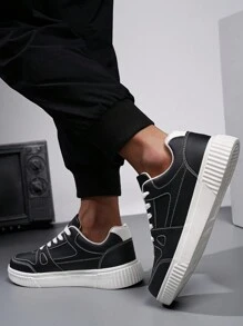 Men's New Spring/Summer Versatile, Comfortable, Non-Slip, Solid Color Flat Casual Shoes, Sports Shoes, Black Shoes - Black - View 6