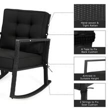 Outdoor Wicker Rocking Chair, Patio Rattan Rocker Chair With Thickened Cushions, Rattan Rocker With Armrest, All-Weather Patio Wicker Furniture For Garden Backyard Porch Poolside, Black - Black - View 4