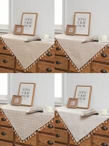 多色图案印花方形桌布，波西米亚简约风格，带流苏装饰，适用于橱柜、床头柜、小桌子、沙发、桌椅、节日装饰，四季使用 - 彩色 - 查看 2