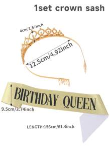 1 Set Corona de cumpleaños de oro/oro rosa + Cinta Reina, Corona con cristal de diamante brillante, Cinturón de reina de cumpleaños y Corona para fiesta de cumpleaños de dama, Fiesta individual - Multicolor - Ver 4
