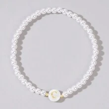 波希米亞風手工編織字母珠寶，假珍珠彈性鏈女士時尚飾品，夏季流行款 - ZZ-B23120921-F - 查看 10