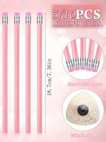 5 piezas/10 piezas Lápiz grafito rosa HB con goma de borrar para escribir, dibujar, esbozar, suministros escolares para estudiantes - Multicolor - Ver 7