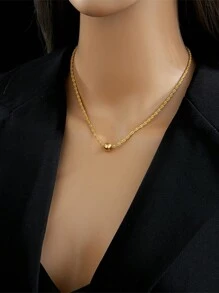 1pc Minimalist Stainless Steel Perforated Bead Pendant Necklace, Suitable For Daily Wear - Yellow Gold - View 2