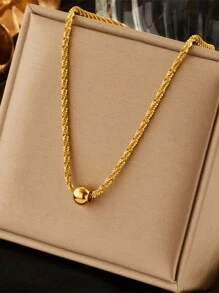 1pc Minimalist Stainless Steel Perforated Bead Pendant Necklace, Suitable For Daily Wear - Yellow Gold - View 1