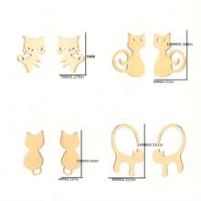 4 Pairs Of Japanese And Korean Minimalist Cute Stainless Steel Small Animal Stud Earrings, French Style, Fashionable Cat And Small Pet Ear Jewelry Earring Set With Four Different Styles