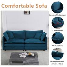 Luxury Loveseat Sofa Couch, 76" Modern Chenille Deep 2-Seater Cloud Couch With 2 Armrest Pillows And 2 Toss Pillows, Love Seat For Living Room Bedroom Office Apartment, Blue - 藍色 - 查看 4
