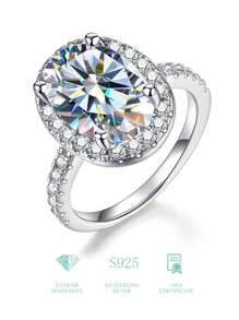 1 件 3 克拉四爪圆形设计 D 色莫桑石钻石女士订婚戒指，S925 纯银简约浪漫戒指、永恒戒指、结婚周年纪念戒指，奢华珠宝礼物送给女士 - 銀色 - 查看 7