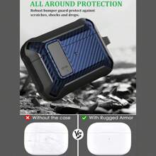 兼容 AirpodsPro 第二代/第一代保护壳，带清洁套件，军用 AirPod Pro 2 保护壳，带锁和挂绳，酷炫防震保护壳，适用于 Airpod Pro 第二代/第一代（2023/2022/2019） - 黑色/藍色 - 查看 5