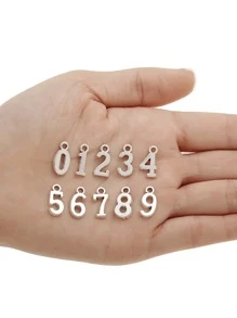 10 Pcs/Set 5 Warna Paduan Logam Angka 0-9 Liontin Jimat Digital Aksesoris Perhiasan DIY 16*8mm S110 - Angka 0-9 - View 10