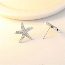 Pendientes de botón minimalistas y elegantes de estrella de plata de ley 925 con piedra de circonita brillante, joyería de calidad para mujeres, regalo pensado para seres queridos