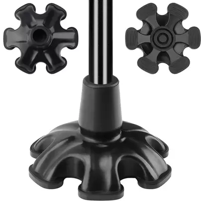 1 个 3/4 英寸替换拐杖头 - 重型橡胶自立式 3/4/6 叉替换底座，适用于手杖、拐杖、折叠手杖 - 3/4/6 叉橡胶手杖脚（黑色）、皮带