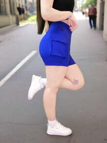 Women Shorts - 藍色工裝短褲 - 查看 3