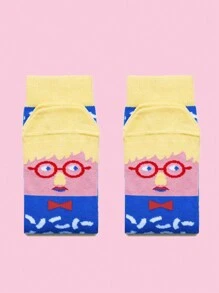 1 Pair Men's Novelty Eye Printed Mid-Calf Socks For All Seasons - Multicolor - View 3