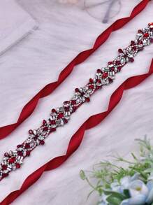 1pc Elegant Red Rhinestone Decorated Bridal Belt, Western-Style Versatile Waistband For Wedding Dress - S38-dark Red - View 2