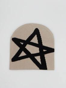 Pentagram Jacquard Knit Hat, Unisex Winter Warm Knitted Hat, SunnyFine Fiber Material, Knitted Hat For Casual And Cold Weather