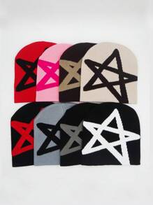 Pentagram Jacquard Knit Hat, Unisex Winter Warm Knitted Hat, SunnyFine Fiber Material, Knitted Hat For Casual And Cold Weather
