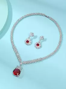 1 set/3 buc. Set de colier și cercei din zirconiu cubic la modă europeană și americană, decorați cu flori, bijuterii de ultimă generație pentru nunți și banchete, potrivite pentru ocazii de festivaluri pentru femei Valentine, mame, mame, ziua mamei, cadou